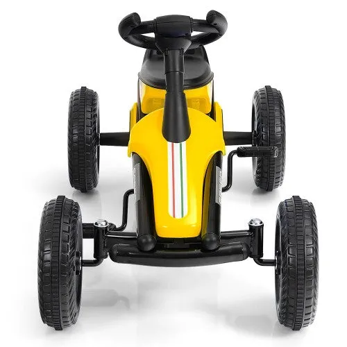 Super Cool Kids Go Kart, 4-Wheel Pedal Powered Ride On Racer Car for Kids, Boys, Girls, Yellow | Rubber Wheels | Aged 3-8