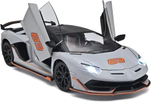SVJ 63 Model Car Kits$Lambo bureaucracy digestive Collectibles Model with Light and Sound$Race Cars for Kids Ages 4-8��Grey�� Car Toys for Boys 1/18 Diecast Cars Lambo 