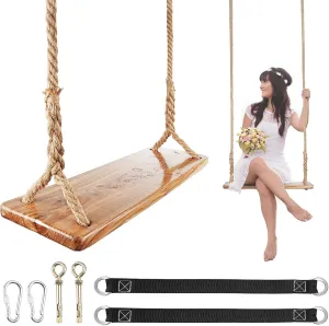 Swing for Adults/Kids with 500lbs Load Capacity Waterproof Wooden clock Swing Seat Adjustable Hemp Rope Plus Tree Straps 100 inch for Indoor$Backyard$Garden$Playground (Adults) Wooden Tree Swing$Wooden 