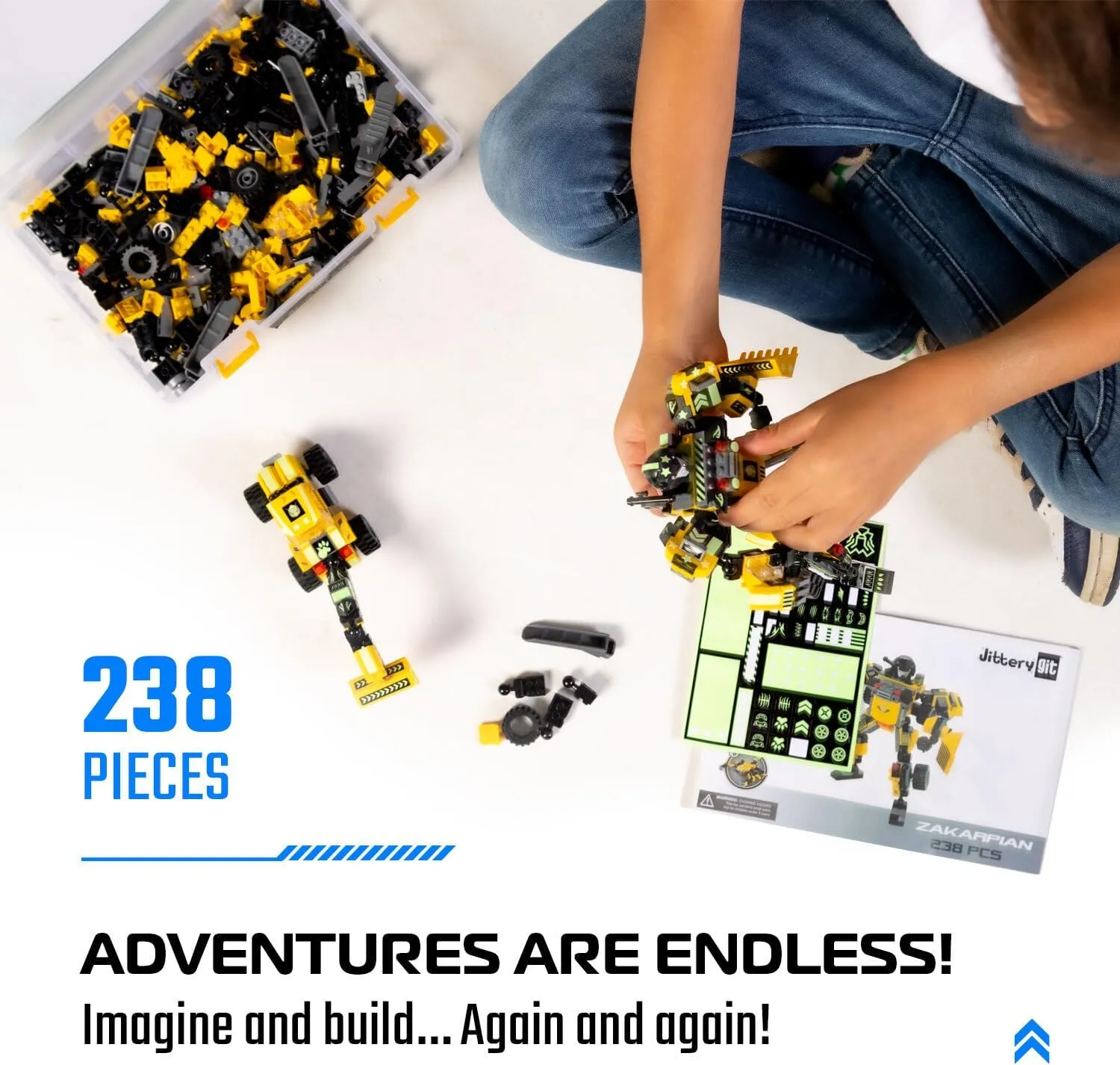 synchronize lonely Yellow Zakarpian (238 Pcs) Robotryx JITTERYGIT Robot Building Toy Gift for Boys, Perfect STEM Gift for Builders Ages 6, 7, 8, 9, and 10 Year Olds, 