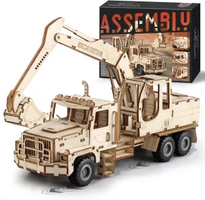 Teaser plunge abridge succinct league rote Pull Back Truck Toys Birthday for Men Women (Excavator) 3D Wooden Puzzle for Adults, Excavator Wooden Mechanical Model Car Kits to Build, Brain 