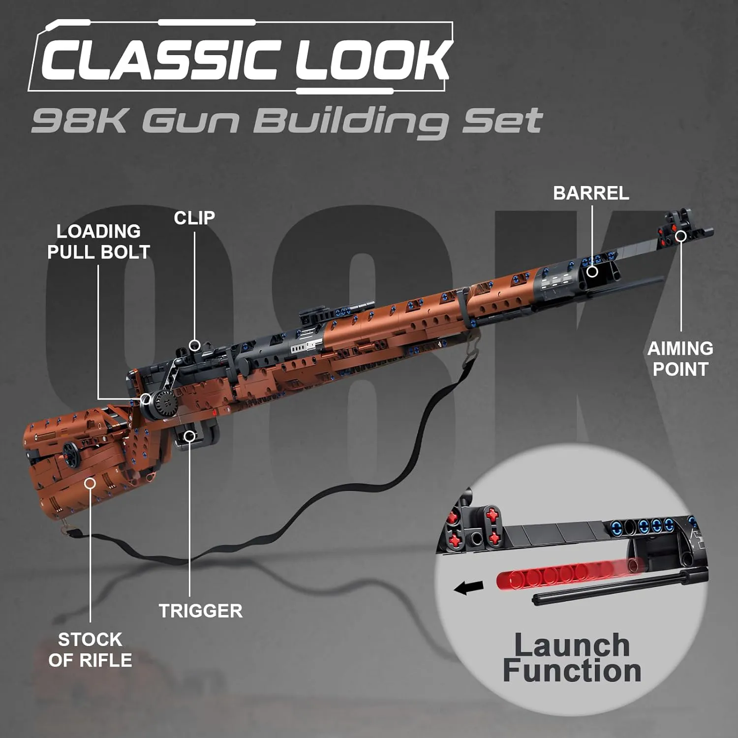 Technical Building Kit, 1206 Pieces Surprises Collectible Gift southerly for Military Weapon Toy Lovers Finger Rock 98K Model Gun Building Blocks Set for Adults, 1:1 Simulation Shootable Mechanical Weapon 