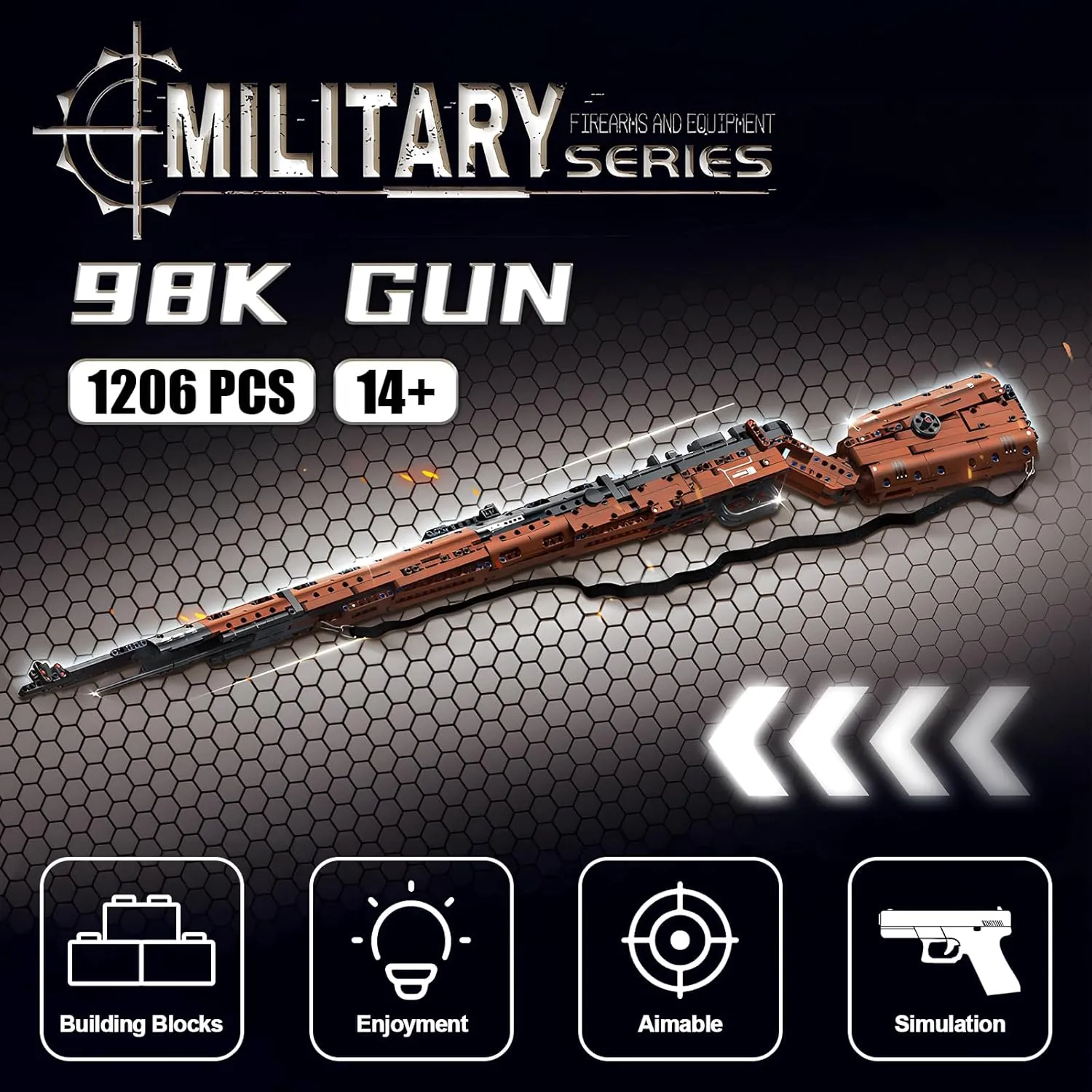 Technical Building Kit, 1206 Pieces Surprises Collectible Gift southerly for Military Weapon Toy Lovers Finger Rock 98K Model Gun Building Blocks Set for Adults, 1:1 Simulation Shootable Mechanical Weapon 