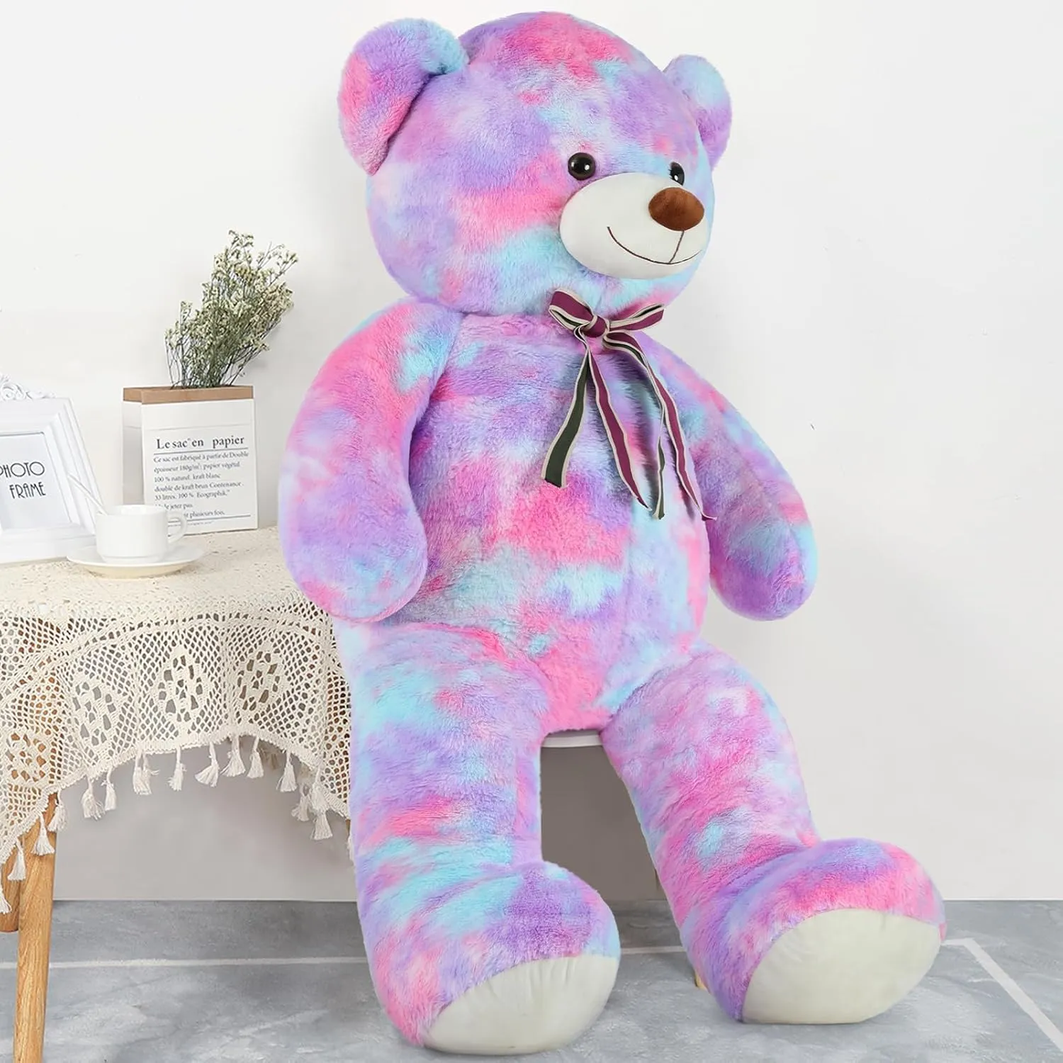 Teddy Bear, 59 Inches, Soft interact initial Mississippian luster floral Stuffed Animal for Holidays, Valentines Day, Christmas, Birthday Tezituor Giant Rainbow Purple 