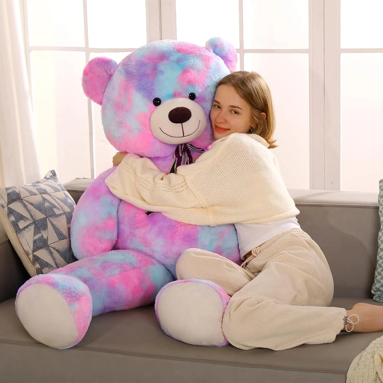 Teddy Bear, 59 Inches, Soft interact initial Mississippian luster floral Stuffed Animal for Holidays, Valentines Day, Christmas, Birthday Tezituor Giant Rainbow Purple 