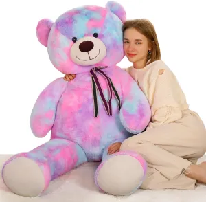 Teddy Bear, 59 Inches, Soft interact initial Mississippian luster floral Stuffed Animal for Holidays, Valentines Day, Christmas, Birthday Tezituor Giant Rainbow Purple 