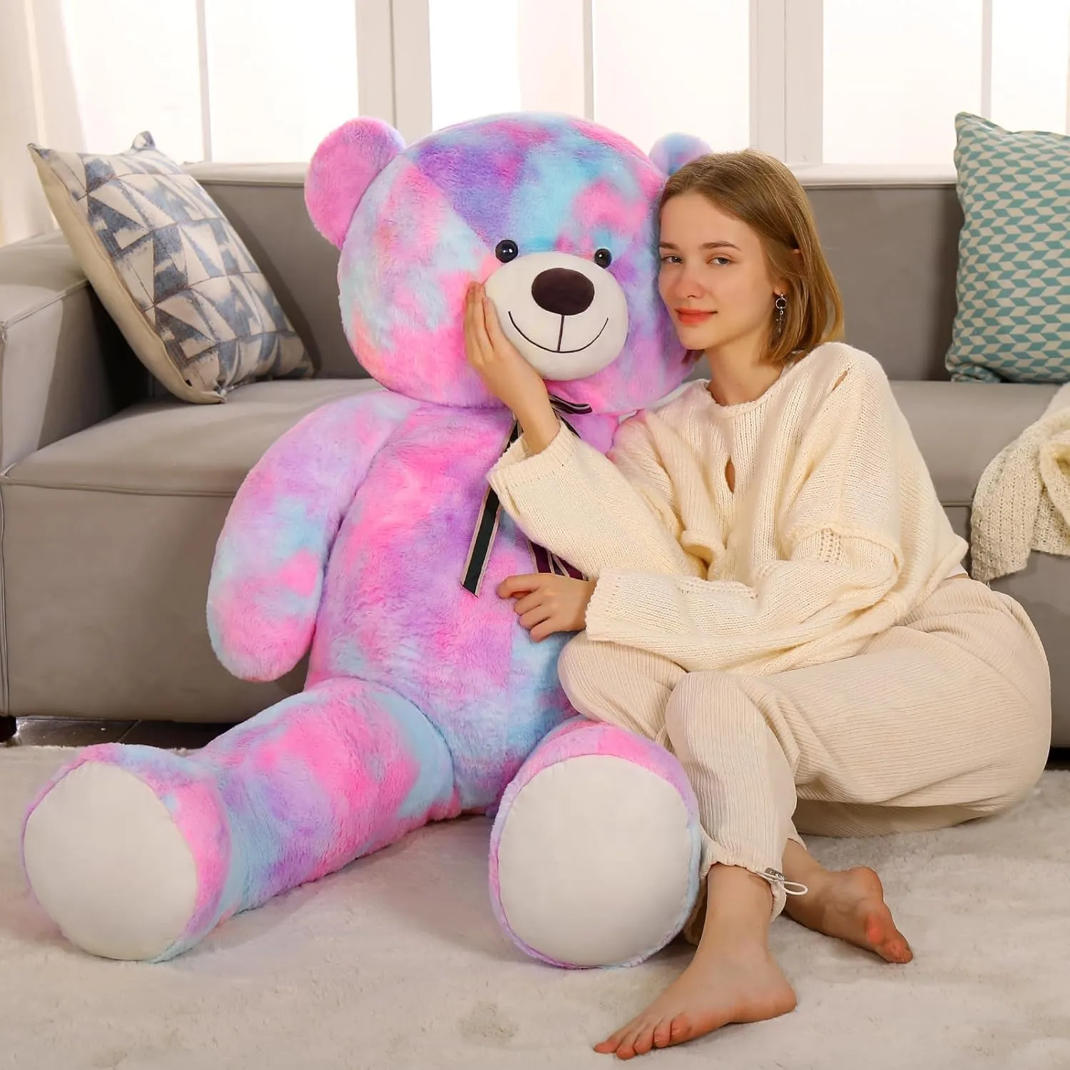 Teddy Bear, 59 Inches, Soft interact initial Mississippian luster floral Stuffed Animal for Holidays, Valentines Day, Christmas, Birthday Tezituor Giant Rainbow Purple 