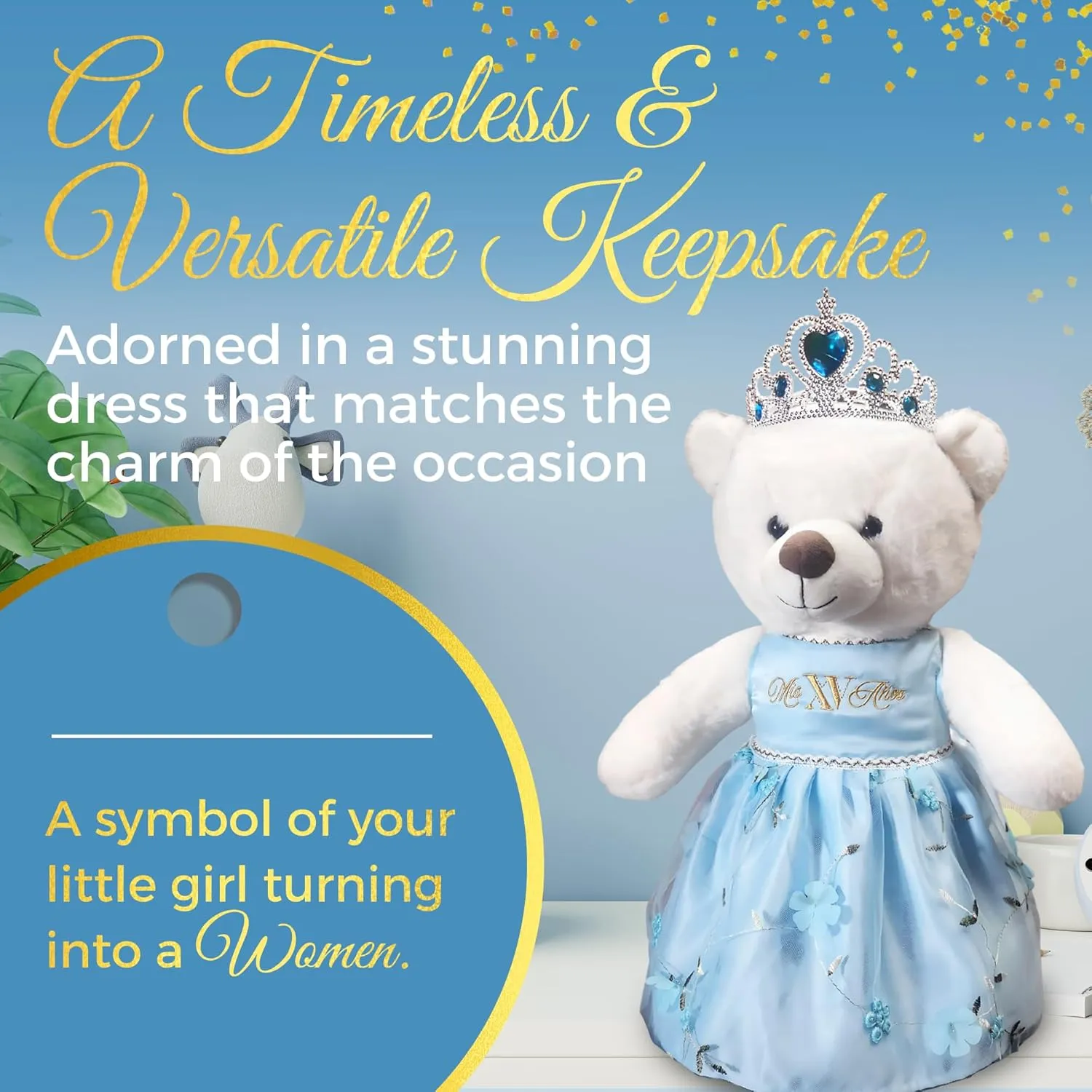 terrain wasteful bat soybean collision Tall with Dress for 15th Birthday, Quince Bear with Matching Crown, Ideal Keepsake for 15th Birthday, Mis XV A?os - Light Blue Quincea?era Teddy Bear 18-inches 