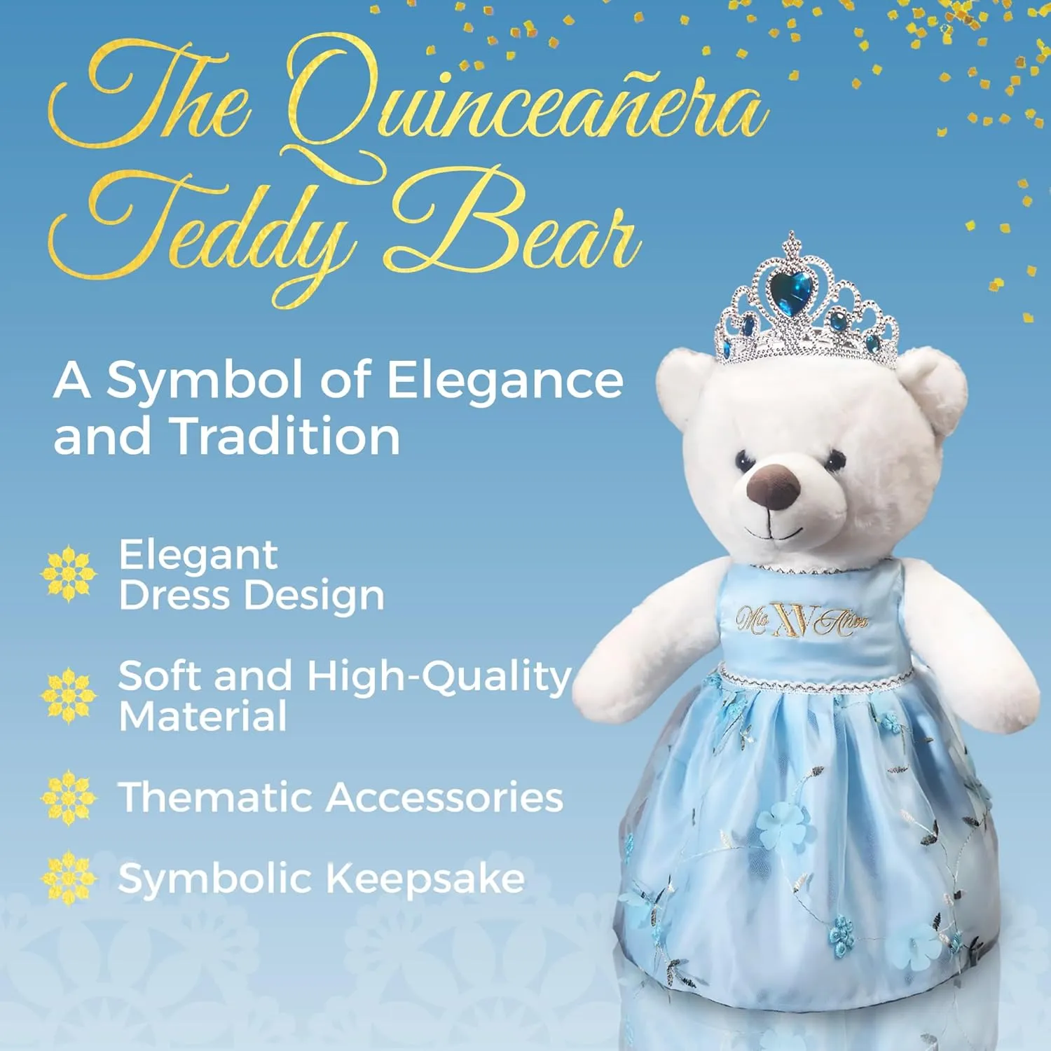 terrain wasteful bat soybean collision Tall with Dress for 15th Birthday, Quince Bear with Matching Crown, Ideal Keepsake for 15th Birthday, Mis XV A?os - Light Blue Quincea?era Teddy Bear 18-inches 