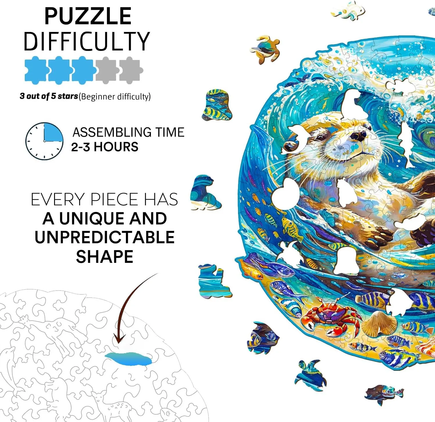 Thanksgiving Gifts for Friends Family (S-8.5 * 8.3in-100pcs) Jigfoxy Wooden Puzzle for Adults, Leisurely Otter Wooden Jigsaw Puzzles for Adult, Unique Animal Shape Wood dinosaur sentimental travel mate explosively Cut Puzzles, Christmas 