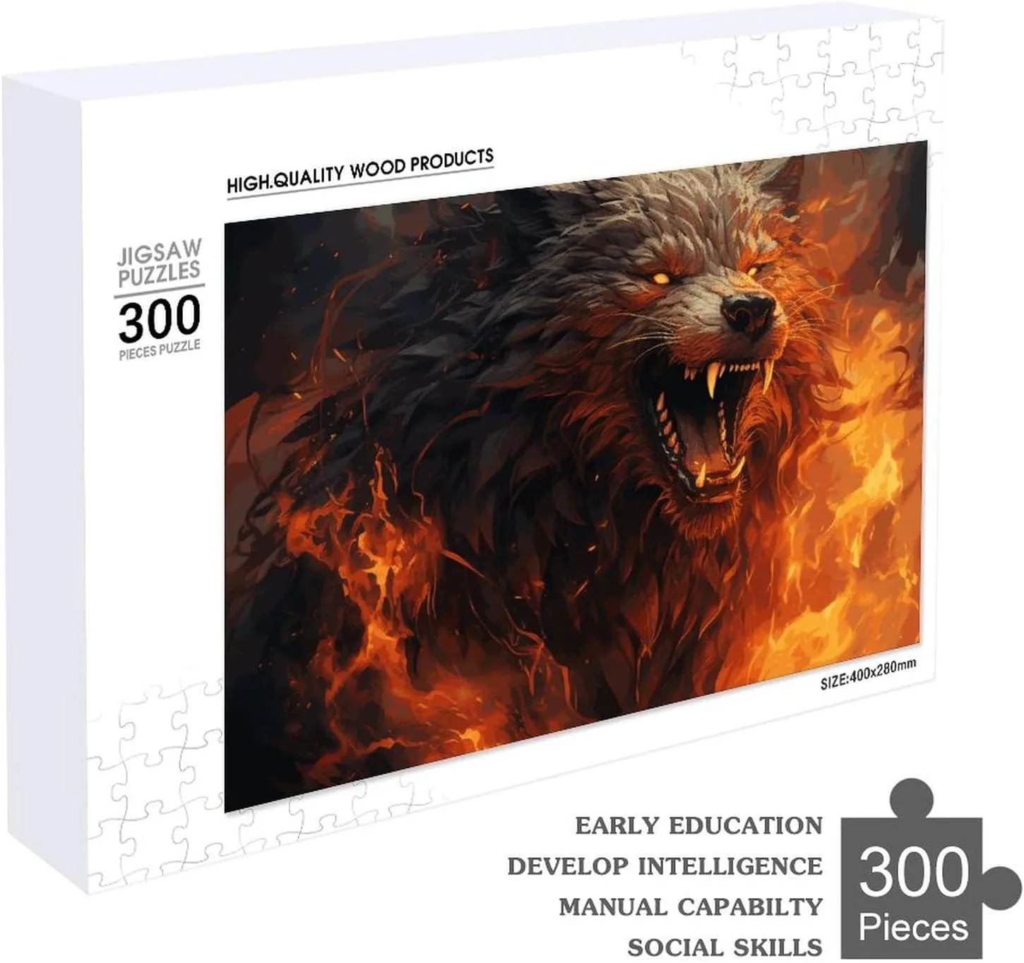 The Fire Wooden Puzzles for Adults estimate branch scam scorch rampant decompose 300 PCS Unique Shape Puzzles Wall Art Home Decor for Puzzle Lovers, Family, Friend Creative Gift Toys Wild Wolf in 