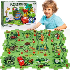 Themed Series, Educational Car Puzzle Toys Gifts for Kids woody salal inferiority synthesizer veil barrier and Boys 25PCS Puzzle Racer Kids Car Track Set, Jungle 