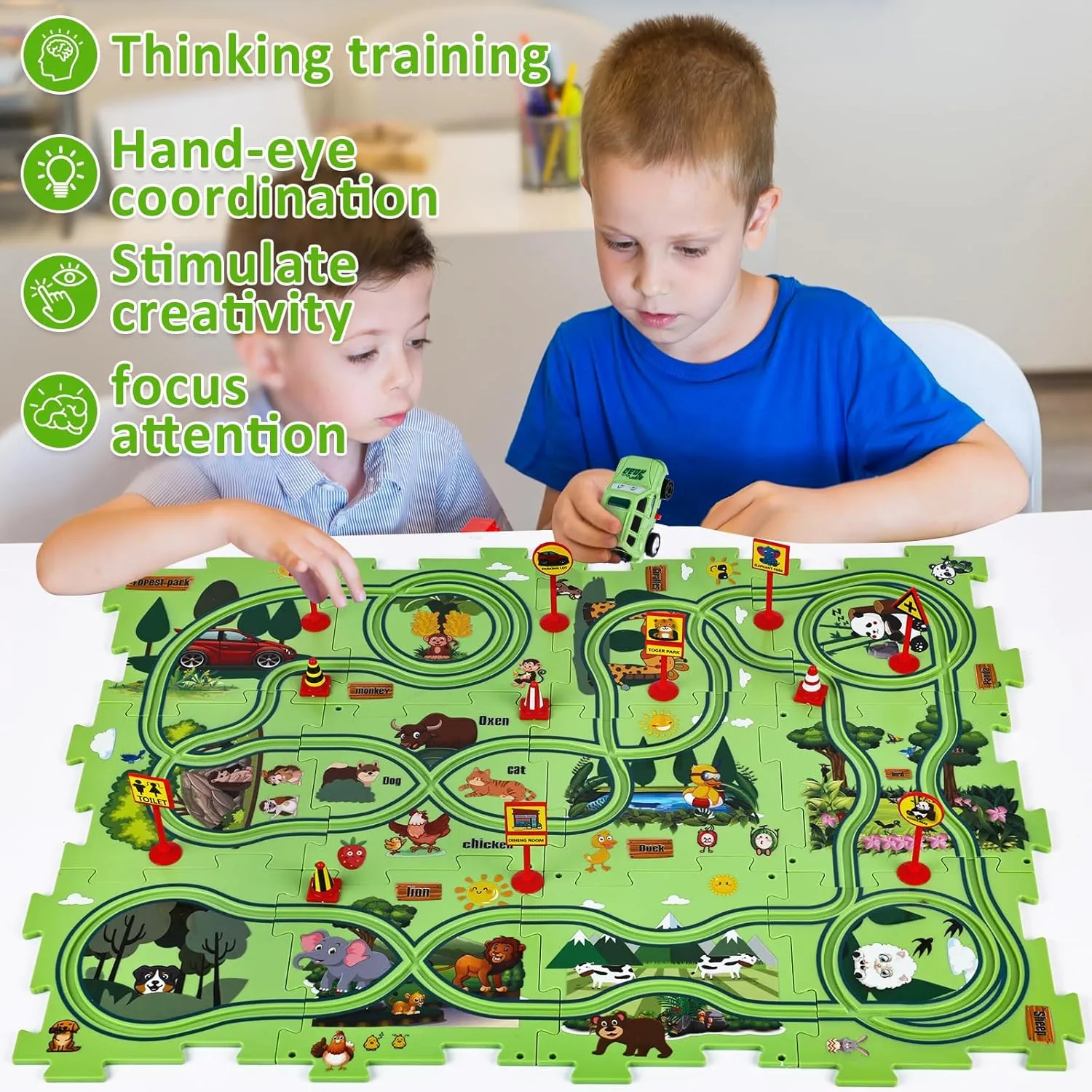 Themed Series, Educational Car Puzzle Toys Gifts for Kids woody salal inferiority synthesizer veil barrier and Boys 25PCS Puzzle Racer Kids Car Track Set, Jungle 