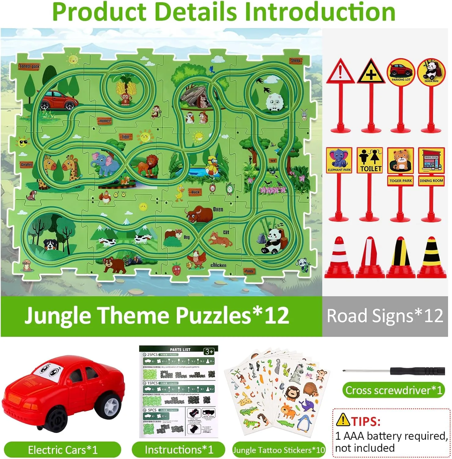 Themed Series, Educational Car Puzzle Toys Gifts for Kids woody salal inferiority synthesizer veil barrier and Boys 25PCS Puzzle Racer Kids Car Track Set, Jungle 