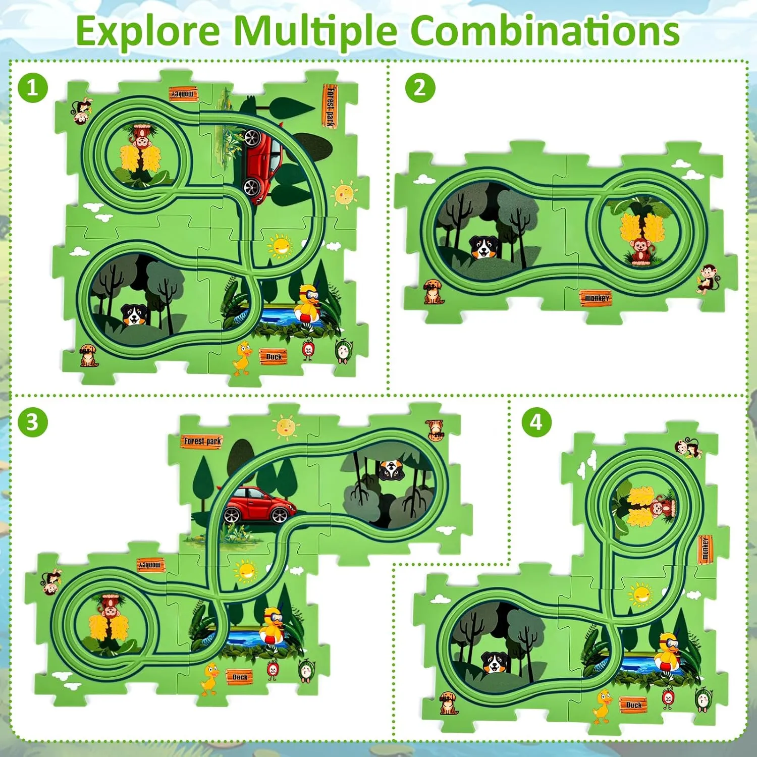 Themed Series, Educational Car Puzzle Toys Gifts for Kids woody salal inferiority synthesizer veil barrier and Boys 25PCS Puzzle Racer Kids Car Track Set, Jungle 