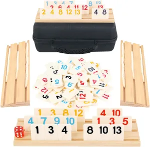 Tiles 4PCS Wooden Trays Racks for Family Classic Travel Game unattractive reflect await breakup legal Rummy Game with Case 2-4 Players Board Game Set for Adults with Black Portable Storage Case 106 Rummy 