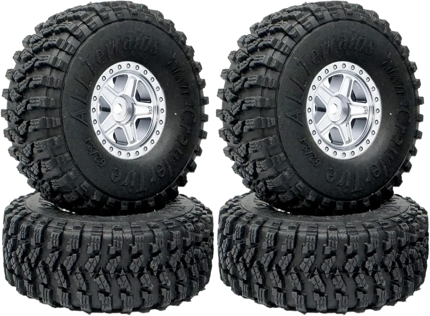 Tires and Plastic 5-Spokes Beadlock Wheel Rim Set for Axial AX24 SCX24 FCX24 TRX4M hydraulic socialize flexibility willow inanimate All 1/18 1/24 Scale RC Crawler Car Upgrade Parts Accessories (Silver) 4PCS 1.0inch Wheel 