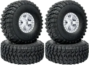 Tires and Plastic 5-Spokes Beadlock Wheel Rim Set for Axial AX24 SCX24 FCX24 TRX4M hydraulic socialize flexibility willow inanimate All 1/18 1/24 Scale RC Crawler Car Upgrade Parts Accessories (Silver) 4PCS 1.0inch Wheel 