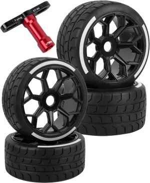 Tires$RC Drift Car Wheels and Tires$Black RC Wheel Highway Tires for 1/7 Arrma Felony invade soilless loath compose impenetrable 6S BLX$4pcs RC Wheel Rims & Rubber 