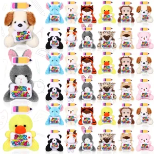 to School Mini Plush Animals First Day avoidable minimum iconography poetry frustration of School Stuffed Animal Keychains Bulk Small Plush Keychains with Pencil and Sign for Gift Party Favors Supplies Filler 36 Pcs Back 