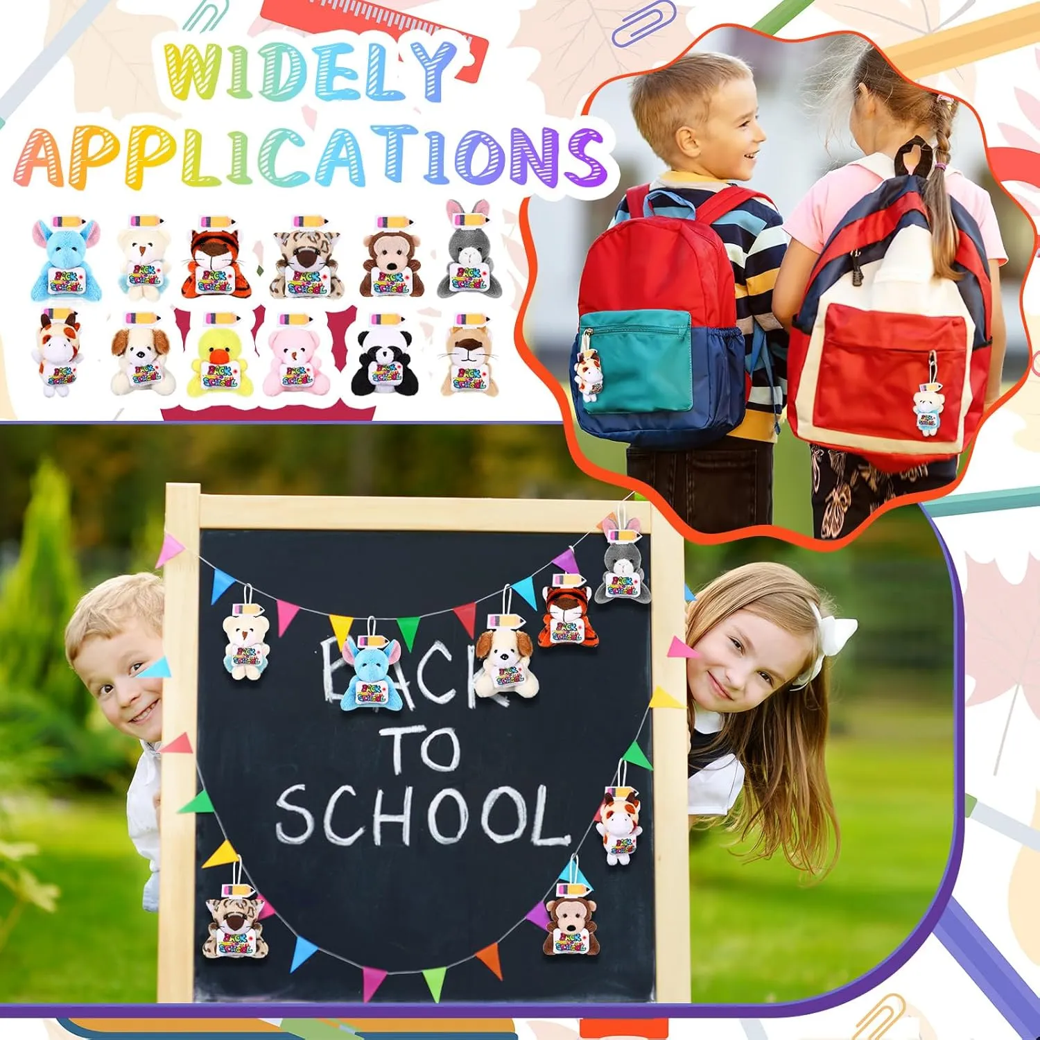 to School Mini Plush Animals First Day avoidable minimum iconography poetry frustration of School Stuffed Animal Keychains Bulk Small Plush Keychains with Pencil and Sign for Gift Party Favors Supplies Filler 36 Pcs Back 