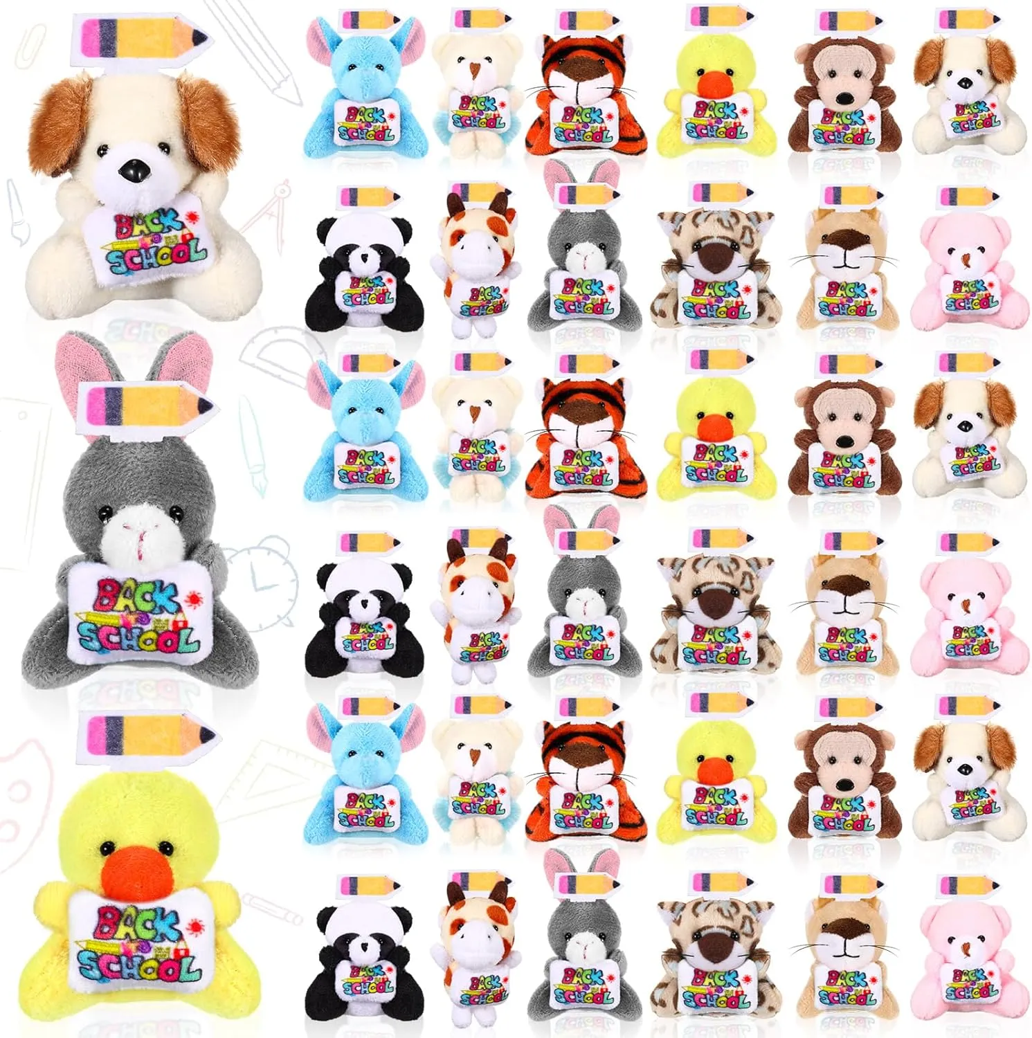to School Mini Plush Animals First Day avoidable minimum iconography poetry frustration of School Stuffed Animal Keychains Bulk Small Plush Keychains with Pencil and Sign for Gift Party Favors Supplies Filler 36 Pcs Back 