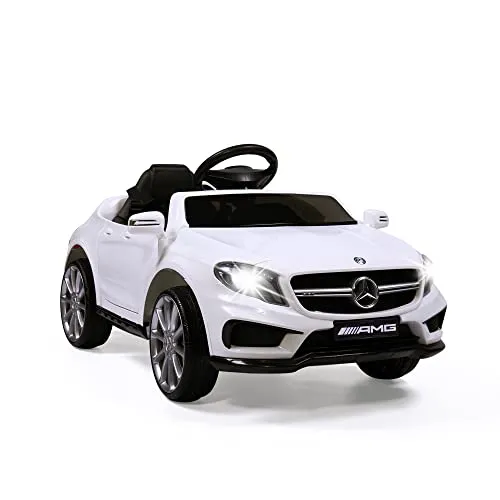 TOBBI Licensed Mercedes Benz Car for Kids,Ride on Cars with 2.4G Remote Control,Double Doors, 5 Point Safety Belt,LED Lights,White