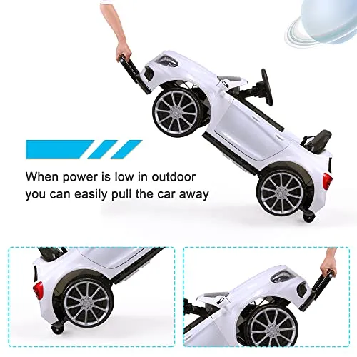 TOBBI Licensed Mercedes Benz Car for Kids,Ride on Cars with 2.4G Remote Control,Double Doors, 5 Point Safety Belt,LED Lights,White