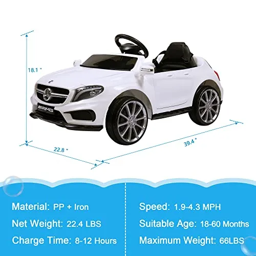 TOBBI Licensed Mercedes Benz Car for Kids,Ride on Cars with 2.4G Remote Control,Double Doors, 5 Point Safety Belt,LED Lights,White