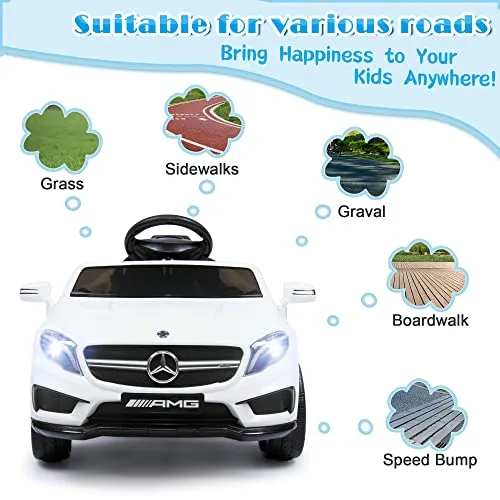 TOBBI Licensed Mercedes Benz Car for Kids,Ride on Cars with 2.4G Remote Control,Double Doors, 5 Point Safety Belt,LED Lights,White