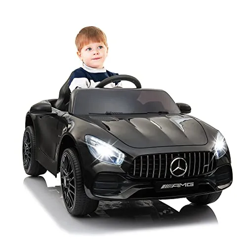 TOBBI Ride On Car 12V Licensed Mercedes Benz AMG GT Electric Car for Kids Ride On Toys Vehicle with 2.4G Remote Control, 2 Powerful Motors , Music, Horn, USB, Black