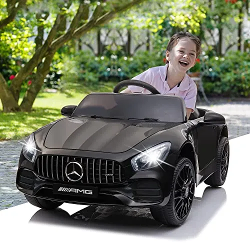 TOBBI Ride On Car 12V Licensed Mercedes Benz AMG GT Electric Car for Kids Ride On Toys Vehicle with 2.4G Remote Control, 2 Powerful Motors , Music, Horn, USB, Black