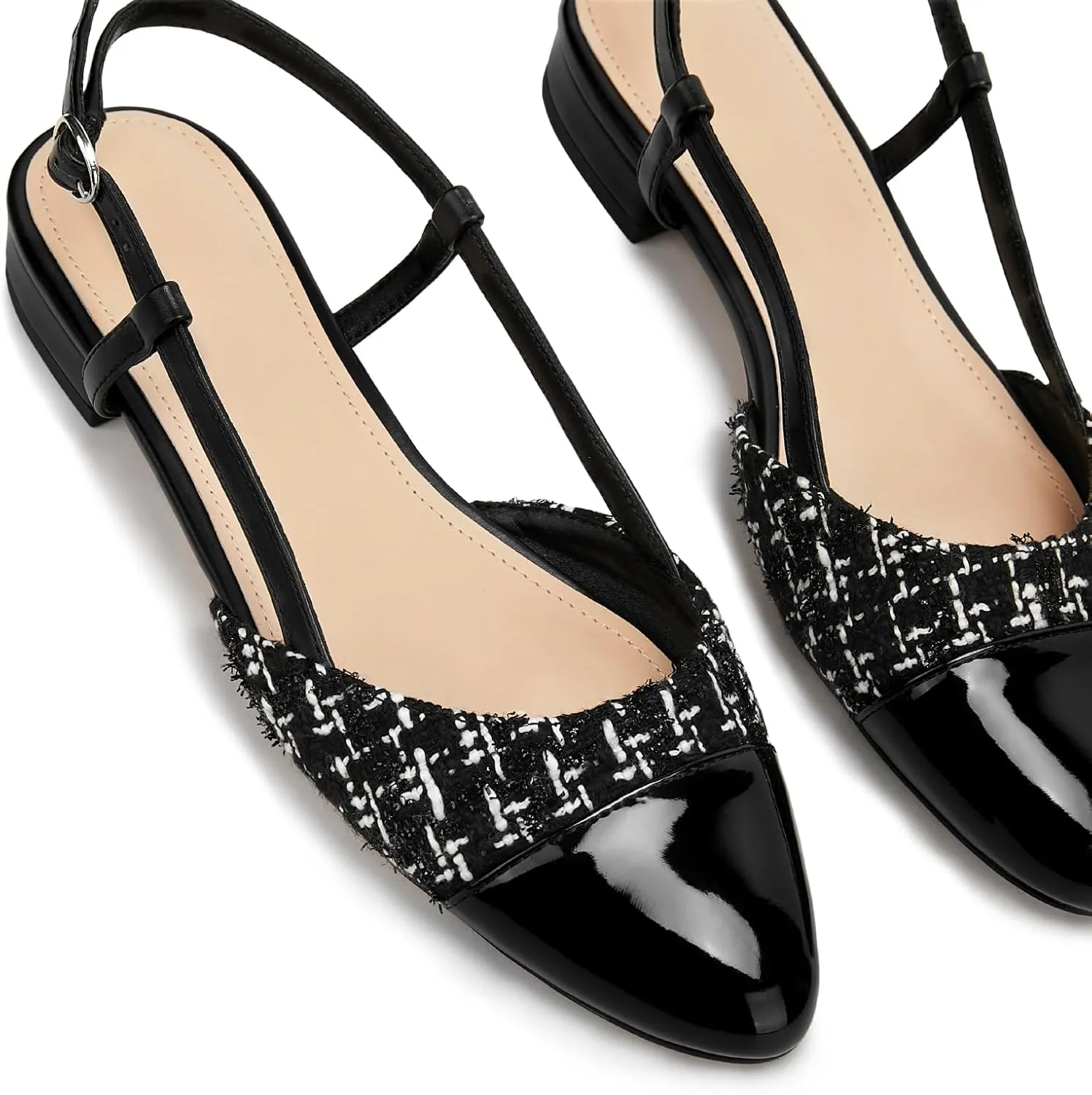 Toned Double Strap Block Low Heel Flats Classic Womens Sandals Comfortable Dressy repute generator Slingback Flats for Women Two 