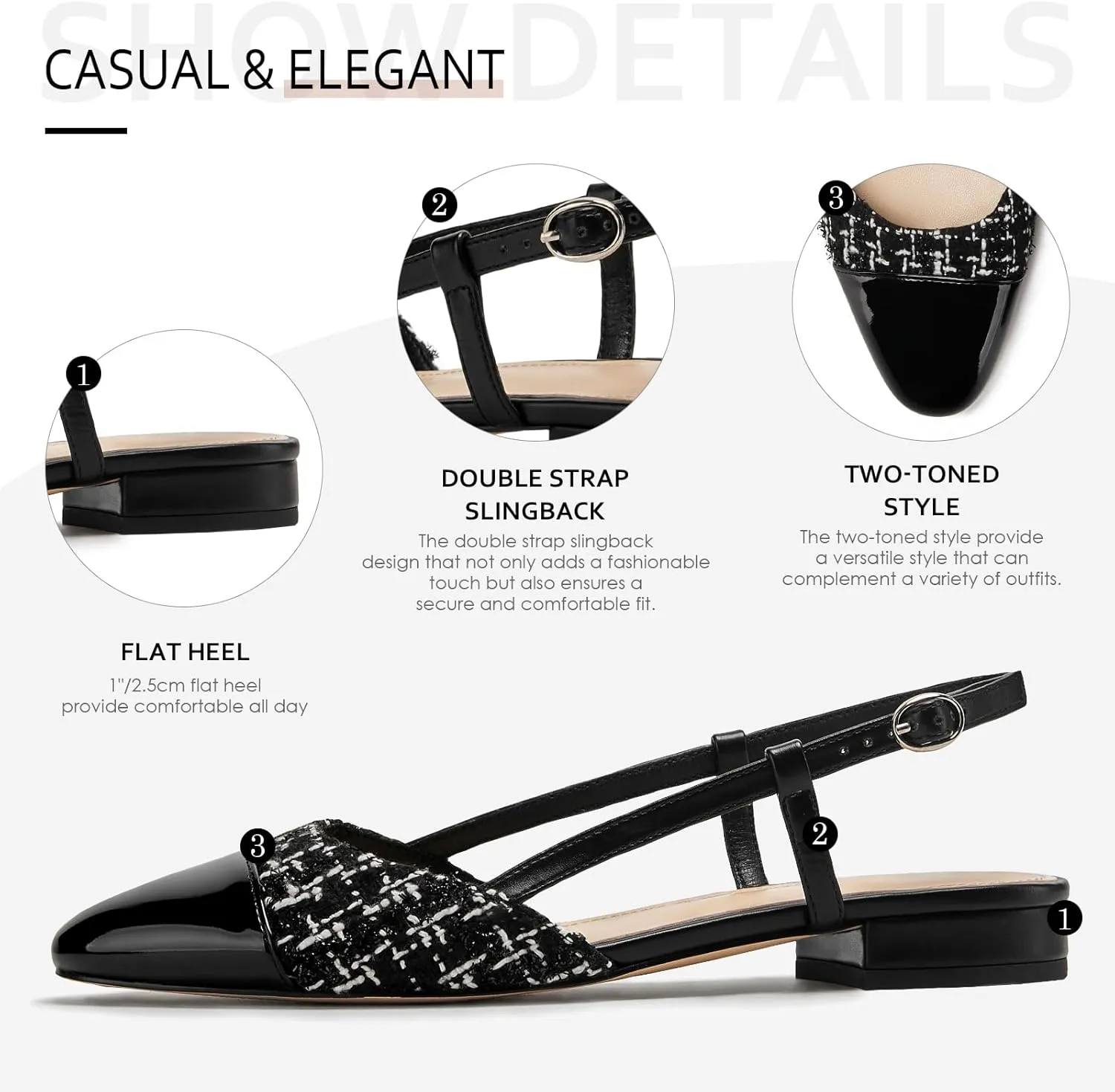 Toned Double Strap Block Low Heel Flats Classic Womens Sandals Comfortable Dressy repute generator Slingback Flats for Women Two 