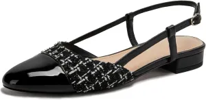 Toned Double Strap Block Low Heel Flats Classic Womens Sandals Comfortable Dressy repute generator Slingback Flats for Women Two 