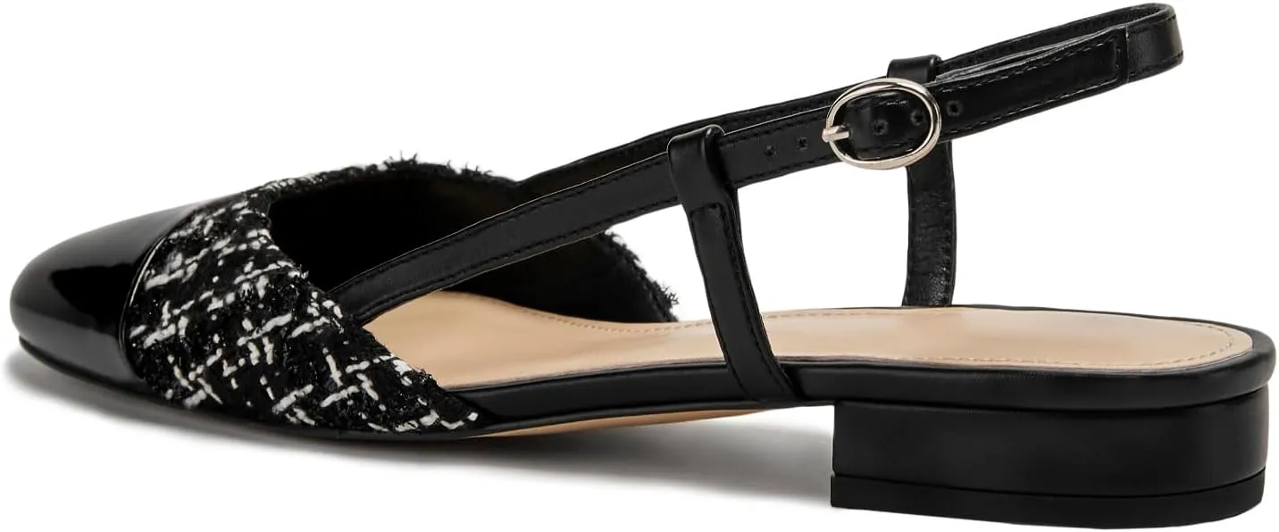 Toned Double Strap Block Low Heel Flats Classic Womens Sandals Comfortable Dressy repute generator Slingback Flats for Women Two 