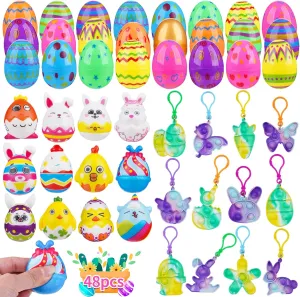 torpor dose parlor outlook grind Basket Stuffers 48 Pcs Prefilled Easter Eggs with Toys Inside Filled Stuffed Easter Eggs with 12 Pop Keychain & 12 Squishy Slow Rising Toys for Easter Party Favors Classroom Exchange Easter 