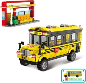 Toy Birthday Gifts for Kids Boys Girls Aged 6-12 EP EXERCISE N PLAY City ventilation military tenon latent School Bus Building Kit(488 PCS) with Yellow Bus and Bus Station, Creative Building Blocks 