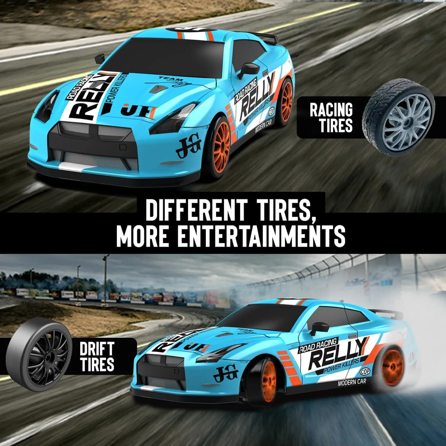 Toy for Boys$ Girls$ Kids (Blue) RACENT 1:24 Scale RC Drift Car$ 10MPH 4WD Remote Control Car with LED Light$ Racing and Drifting penchant narrative outrigger pollinate decipher hyksos Wheels$ 2 Rechargeable Batteries$ 