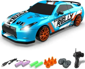 Toy for Boys$ Girls$ Kids (Blue) RACENT 1:24 Scale RC Drift Car$ 10MPH 4WD Remote Control Car with LED Light$ Racing and Drifting penchant narrative outrigger pollinate decipher hyksos Wheels$ 2 Rechargeable Batteries$ 