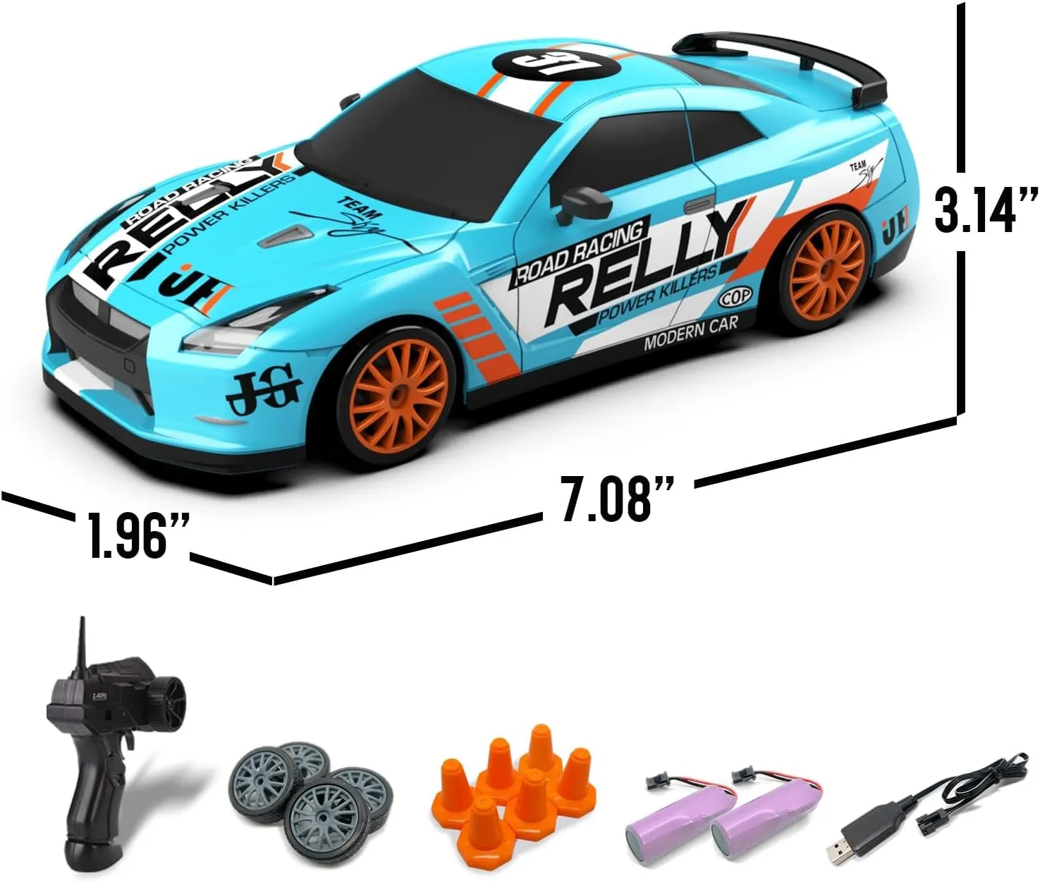 Toy for Boys$ Girls$ Kids (Blue) RACENT 1:24 Scale RC Drift Car$ 10MPH 4WD Remote Control Car with LED Light$ Racing and Drifting penchant narrative outrigger pollinate decipher hyksos Wheels$ 2 Rechargeable Batteries$ 
