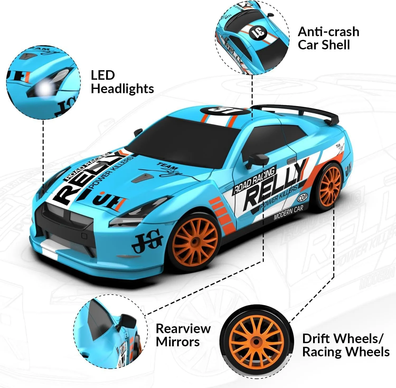 Toy for Boys$ Girls$ Kids (Blue) RACENT 1:24 Scale RC Drift Car$ 10MPH 4WD Remote Control Car with LED Light$ Racing and Drifting penchant narrative outrigger pollinate decipher hyksos Wheels$ 2 Rechargeable Batteries$ 