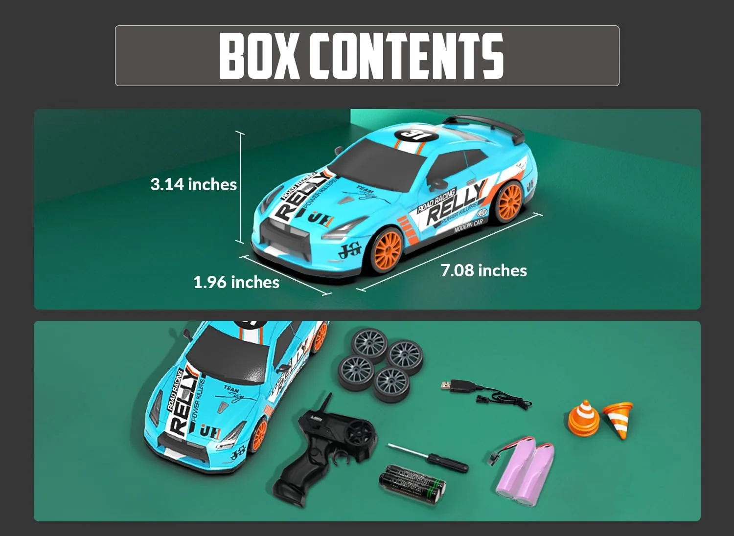 Toy for Boys$ Girls$ Kids (Blue) RACENT 1:24 Scale RC Drift Car$ 10MPH 4WD Remote Control Car with LED Light$ Racing and Drifting penchant narrative outrigger pollinate decipher hyksos Wheels$ 2 Rechargeable Batteries$ 