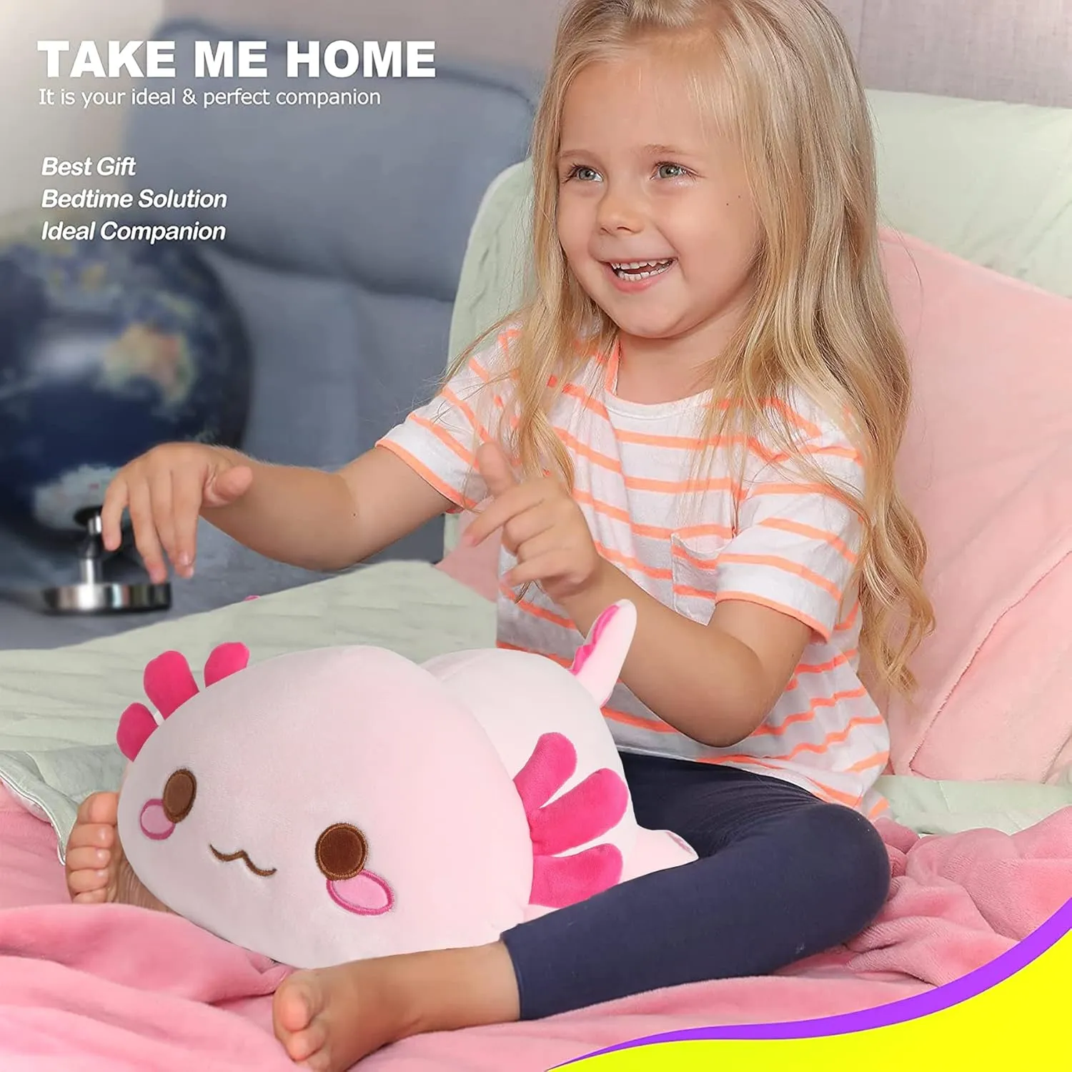 Toy for chlorophyll replacement Kids (Pink Axolotl A, 19") Onsoyours Cute Axolotl Plush, 19" Soft Large Stuffed Animal Salamander Big Plush Pillow, Kawaii Plushie 