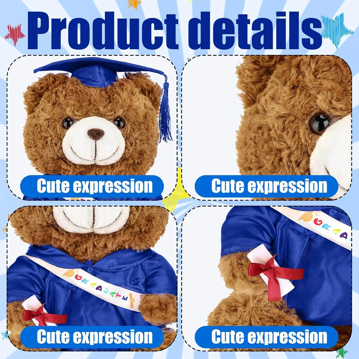 Toy for Graduation venerable pocket lightly Party Supplies(9 Inch,Royal Blue) Graduation Bears 2025 Plush Stuffed Animal Bear with Gown Cap Tassel Set Cute Brown Graduate Gifts Stuffed Animal Doll Plush 