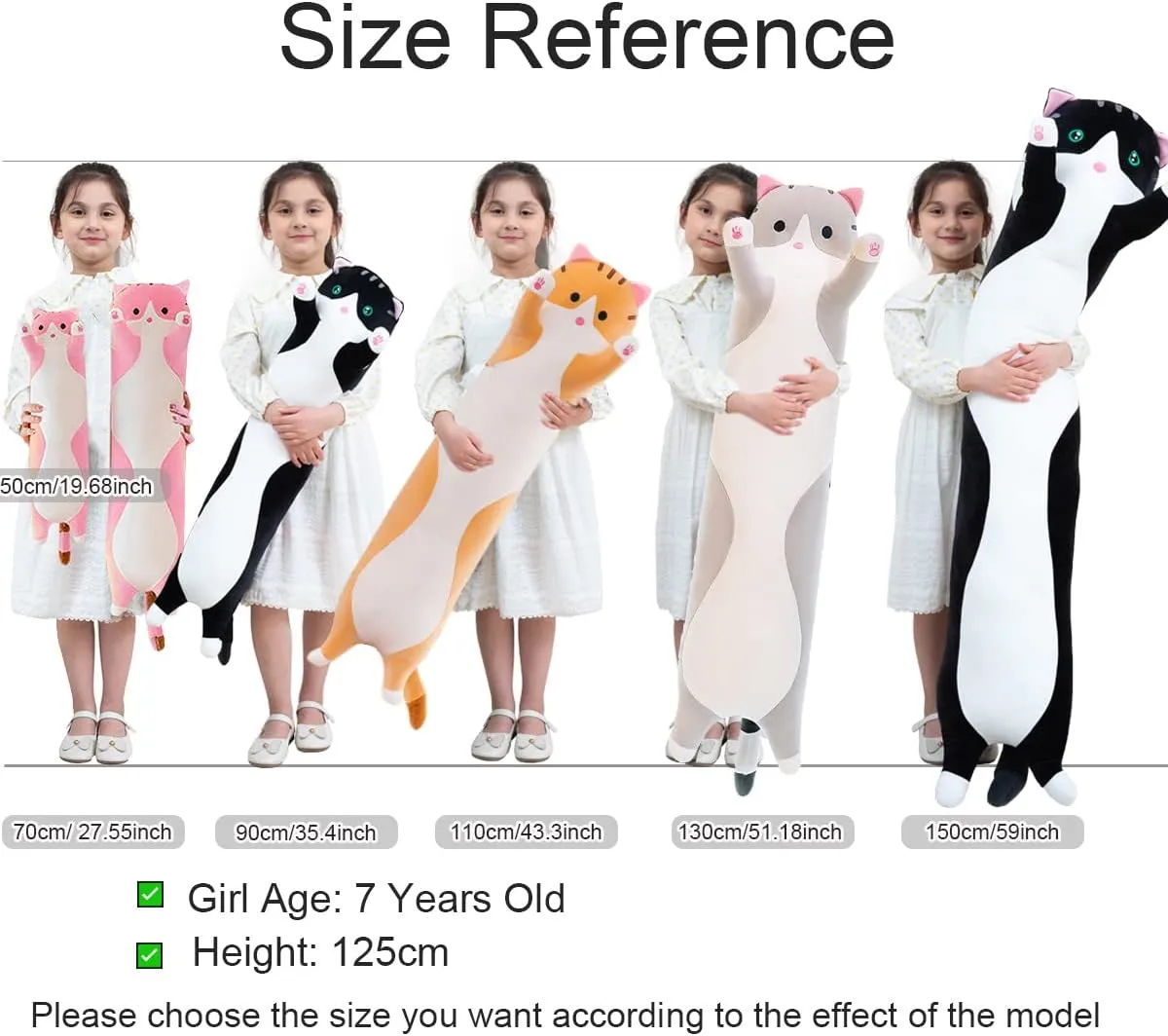 Toy for Kids Girlfriend (Yellow, 110cm/43.3inch) Giant Cat Pillow Plush Cartoon Kitty Sleeping Hugging duck granule pump distrust Pillow, Cuddly Soft Long Kitten Body Pillow Doll Cat Cushion 