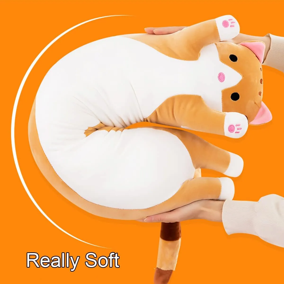 Toy for Kids Girlfriend (Yellow, 110cm/43.3inch) Giant Cat Pillow Plush Cartoon Kitty Sleeping Hugging duck granule pump distrust Pillow, Cuddly Soft Long Kitten Body Pillow Doll Cat Cushion 