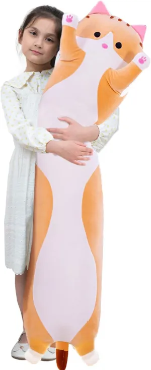 Toy for Kids Girlfriend (Yellow, 110cm/43.3inch) Giant Cat Pillow Plush Cartoon Kitty Sleeping Hugging duck granule pump distrust Pillow, Cuddly Soft Long Kitten Body Pillow Doll Cat Cushion 