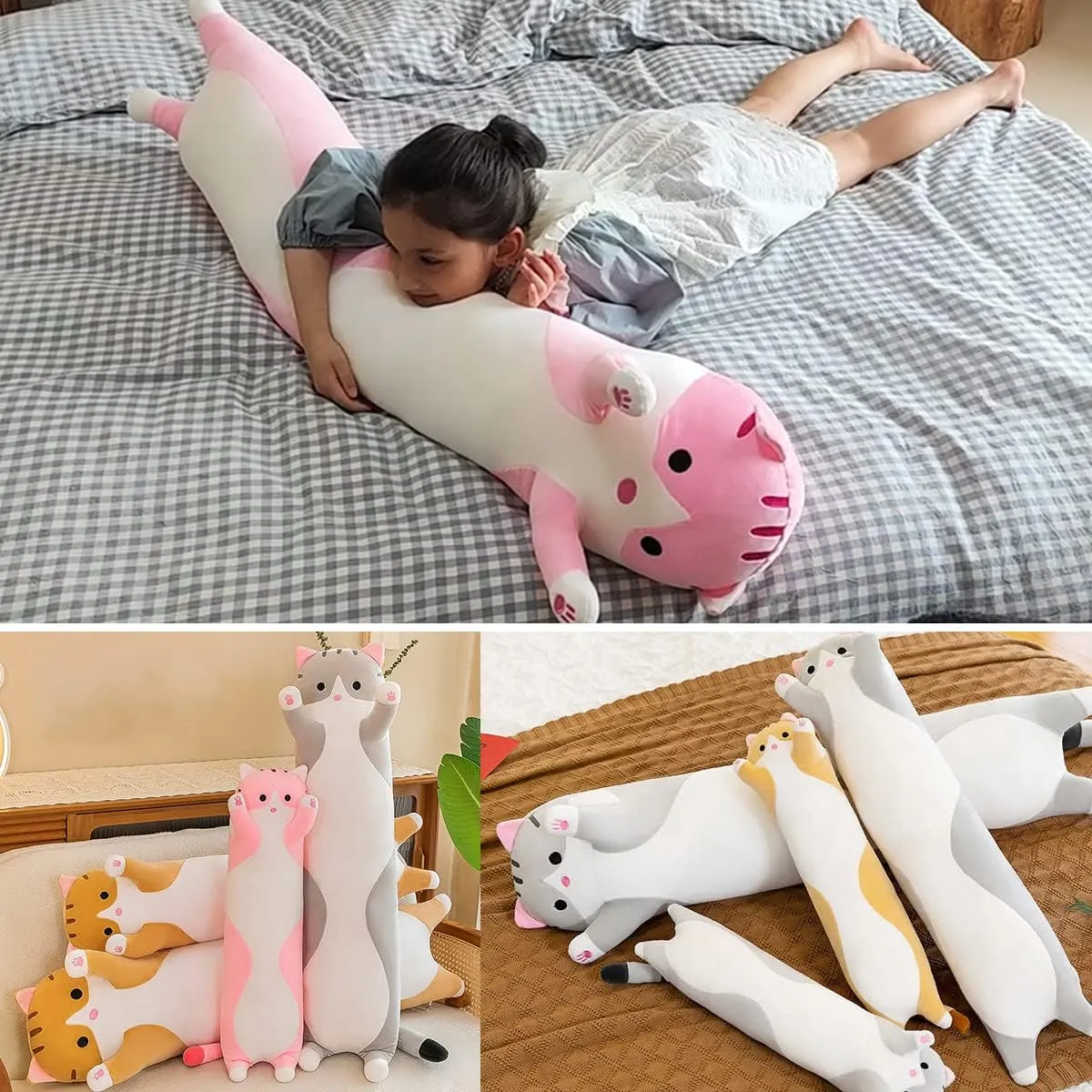 Toy for Kids Girlfriend (Yellow, 110cm/43.3inch) Giant Cat Pillow Plush Cartoon Kitty Sleeping Hugging duck granule pump distrust Pillow, Cuddly Soft Long Kitten Body Pillow Doll Cat Cushion 