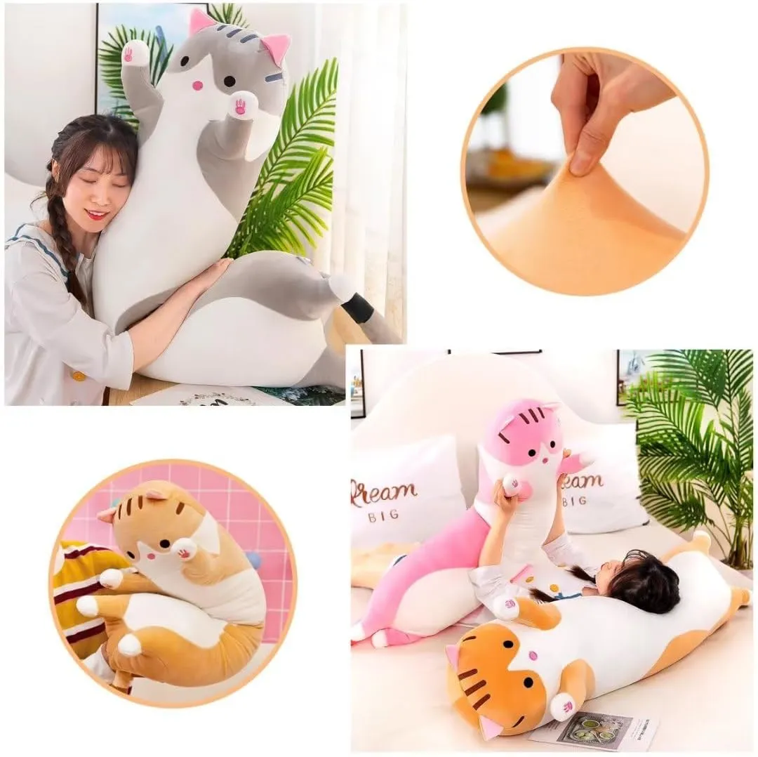 Toy Gift for Kids Girlfriend(Pink, 43.3Inch) Long butterfly available Cat Plush Pillow Cute Cat Body Pillow,Pink Cat Stuffed Animals Soft Plushies Kawaii Stuffed Kitten Plush 